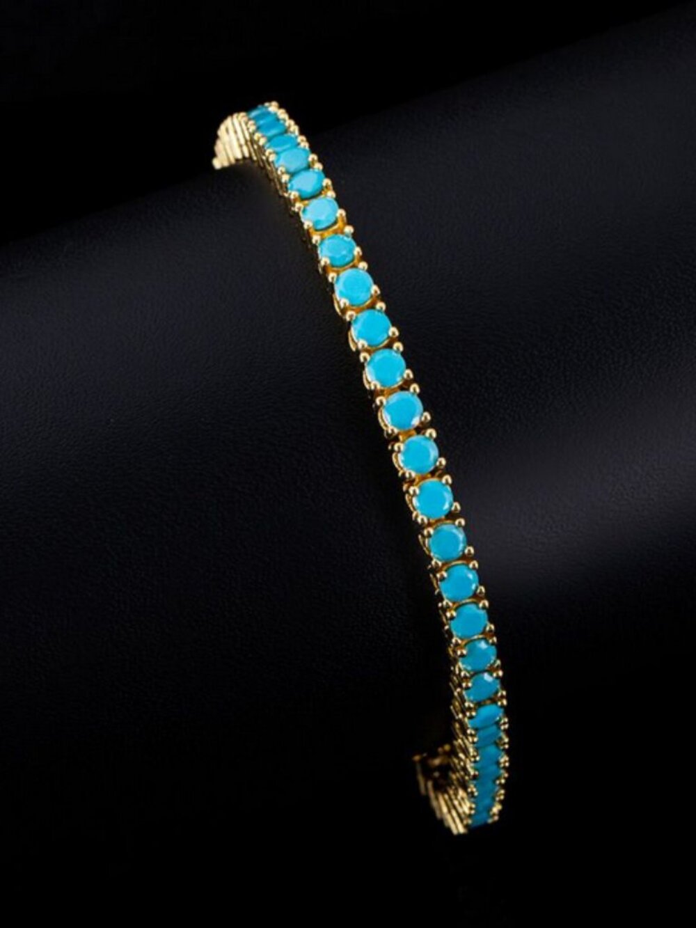14K Gold Womens Natural Turquoise Gemstone Tennis Bracelet 14 K Silver Jewelry - Picture 6 of 6